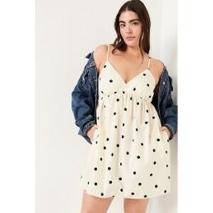 Old Navy Polka Dot Mini Dress Cream Black V-Neck Empire Waist Pockets Small